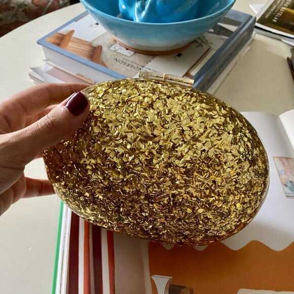 ROUND GOLD GLITTER CLUTCH PURSE - Picture 1 of 13